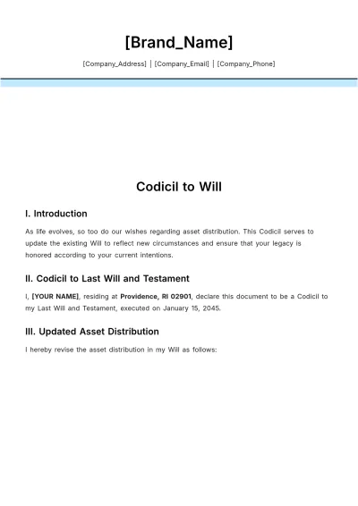 Free Codicil to Will Template to Edit Online