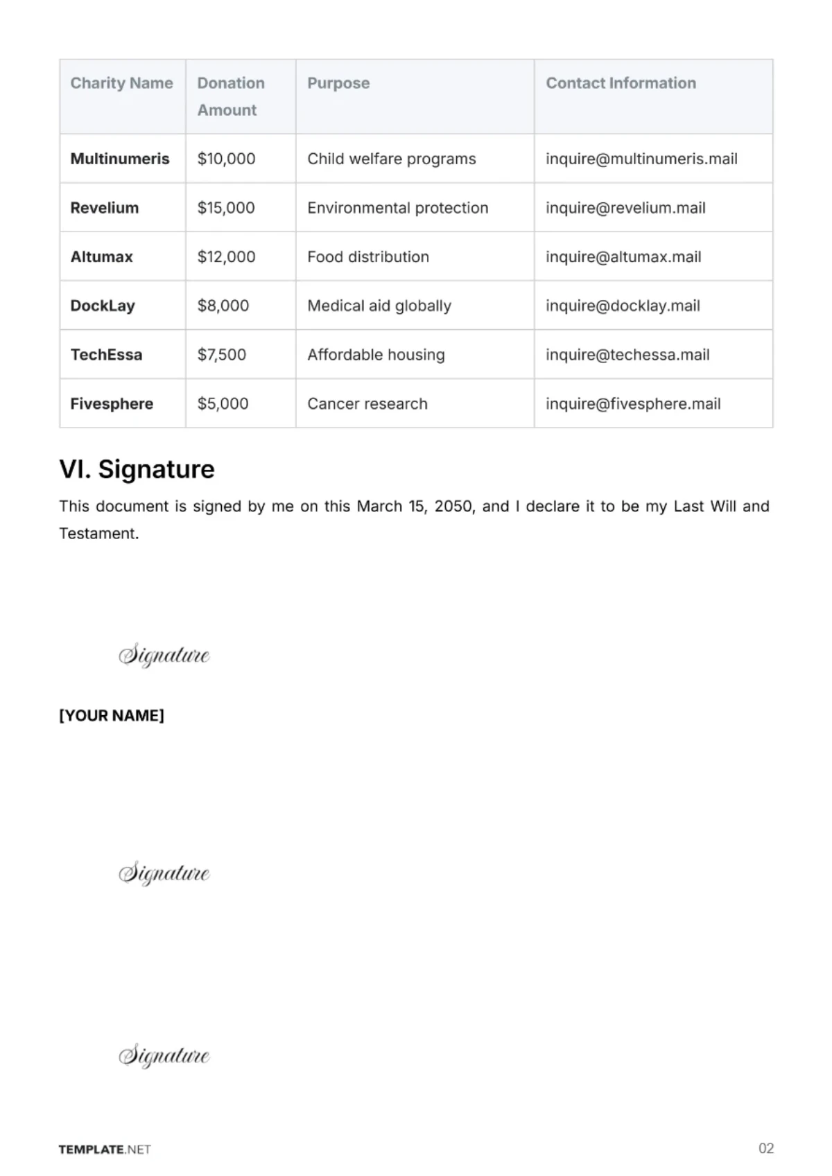Free Final Will Layout Template to Edit Online