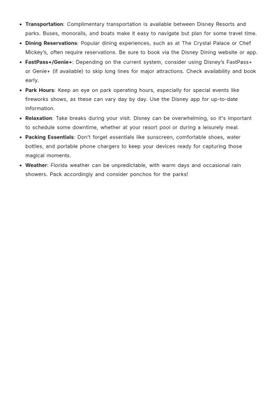 Free Disney Vacation Itinerary Template to Edit Online