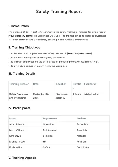 Free Safety Training Report Template to Edit Online