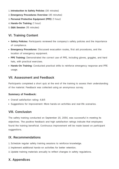Free Safety Training Report Template to Edit Online