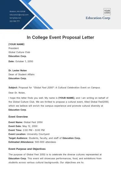 Free In College Event Proposal Letter Template to Edit Online