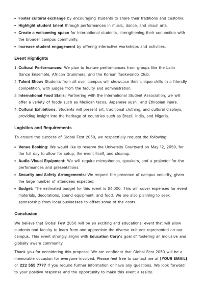 Free In College Event Proposal Letter Template to Edit Online