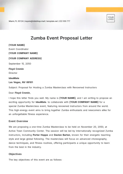 Free Zumba Event Proposal Letter Template to Edit Online