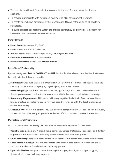 Free Zumba Event Proposal Letter Template to Edit Online