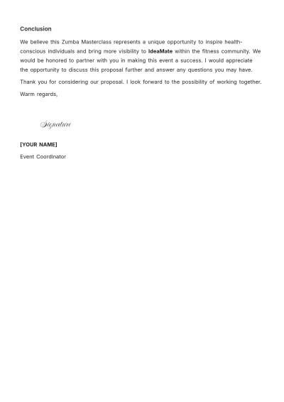 Free Zumba Event Proposal Letter Template to Edit Online