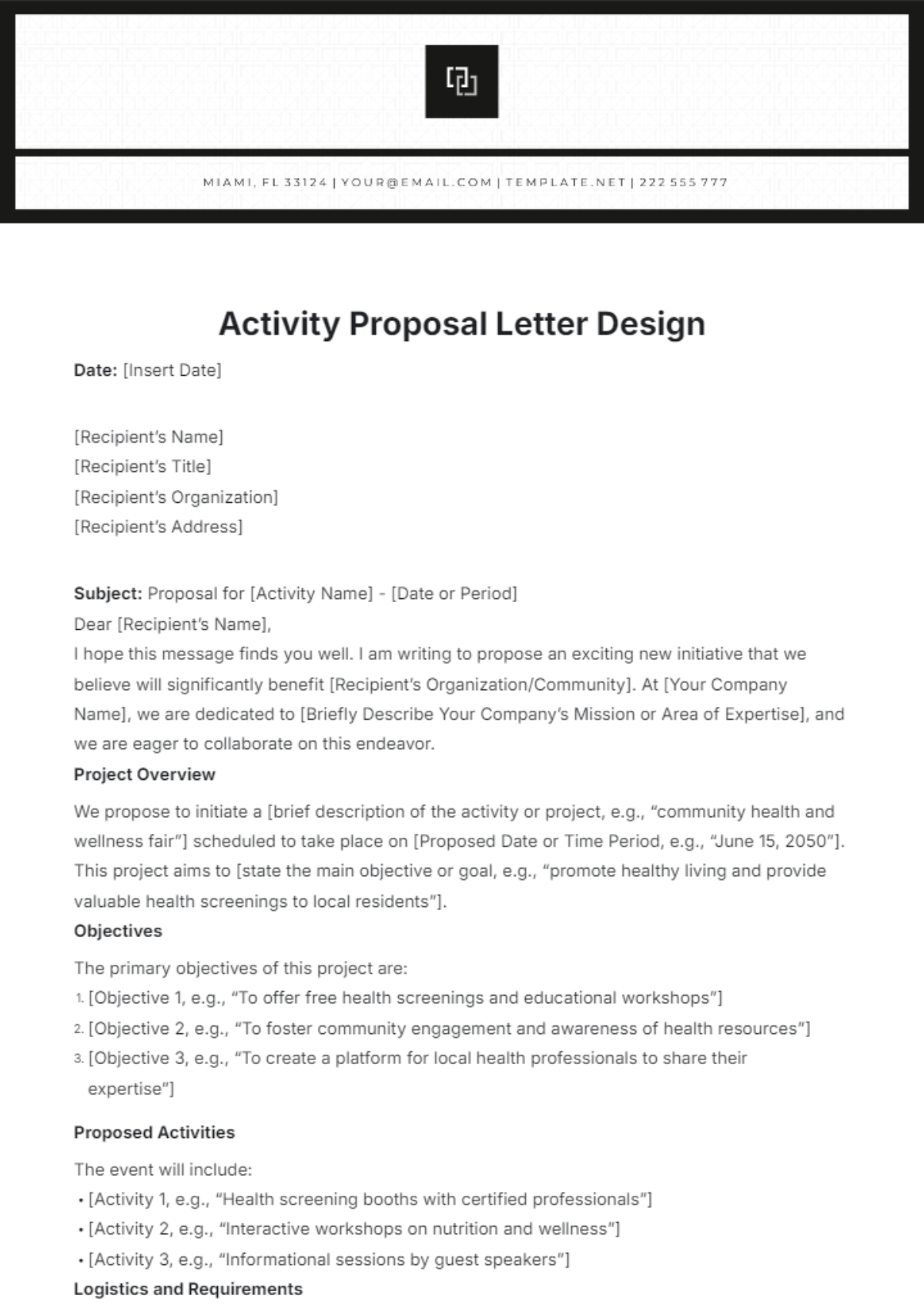 Activity Proposal Letter Design Template - Edit Online & Download