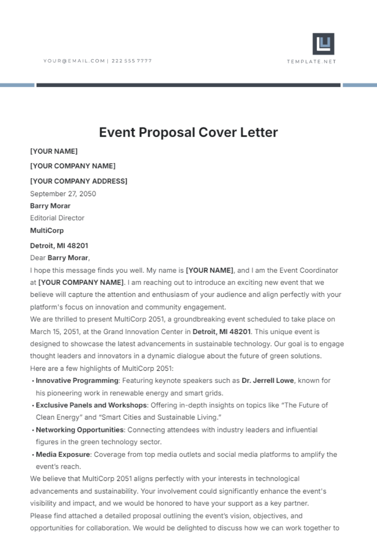 Event Proposal Cover Letter Template