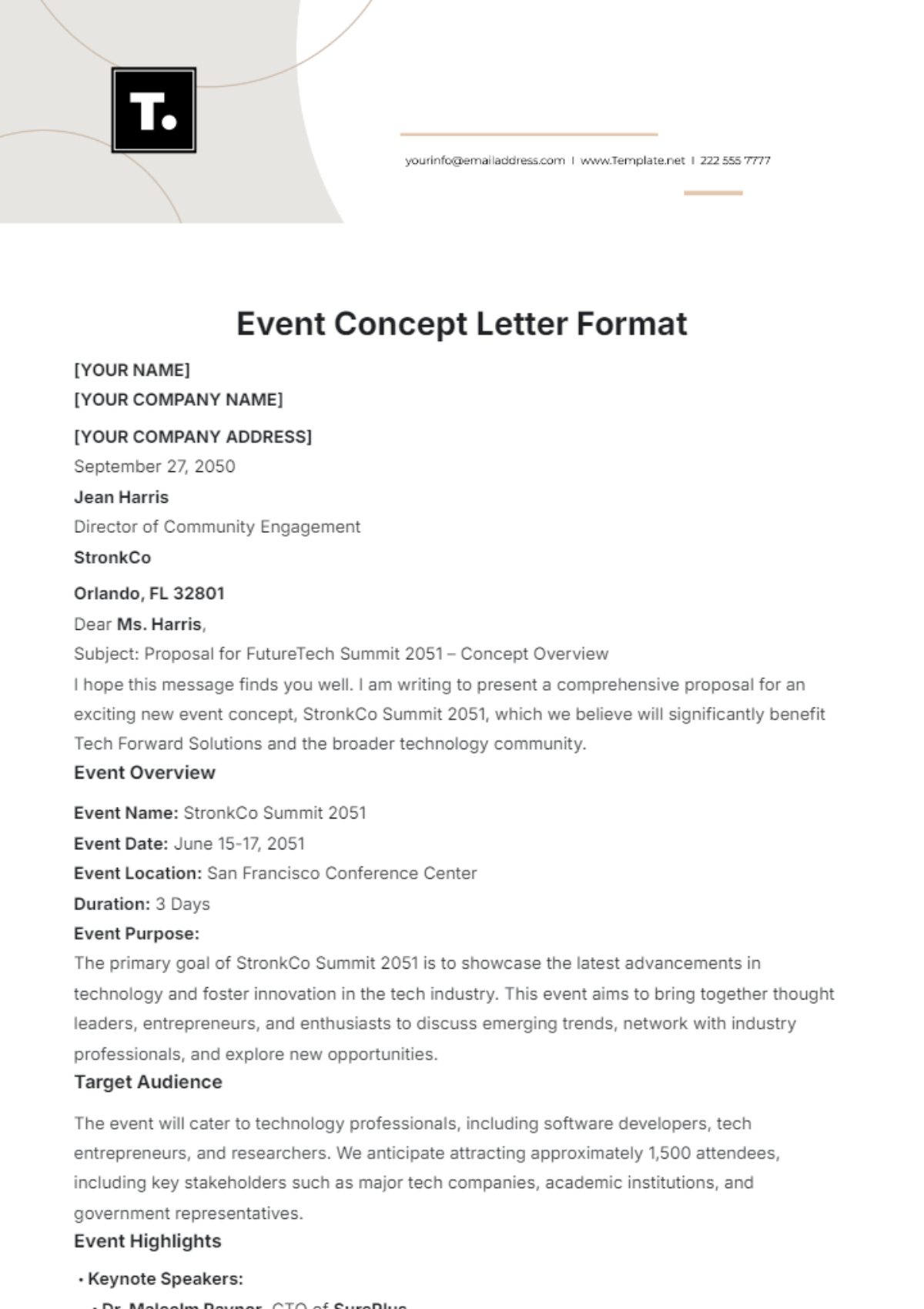 Event Concept Letter Format Template