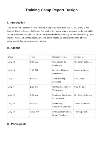 Free Training Camp Report Design Template to Edit Online