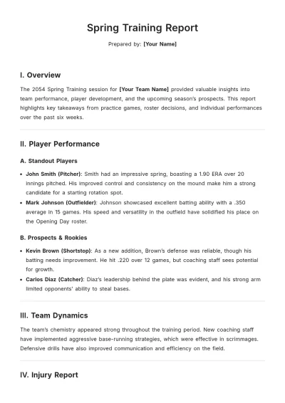 Free Spring Training Report Template to Edit Online