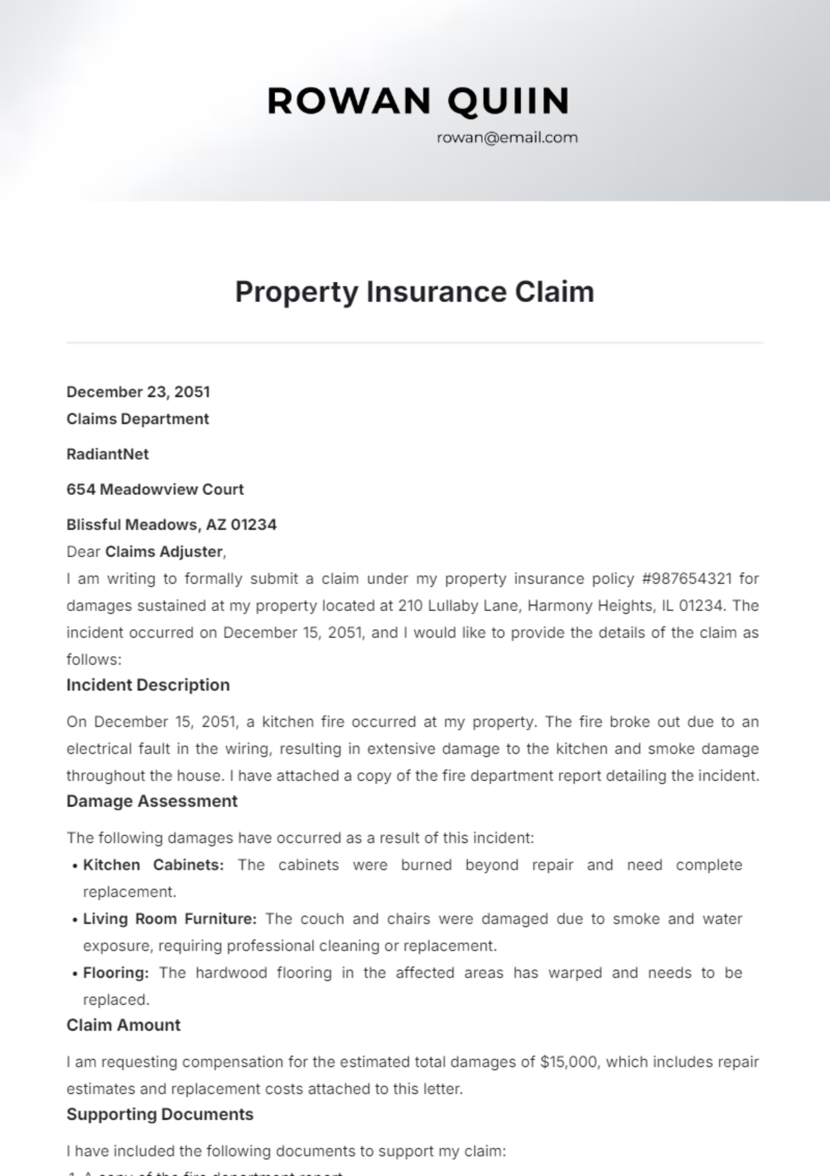 Property Insurance Claim Template