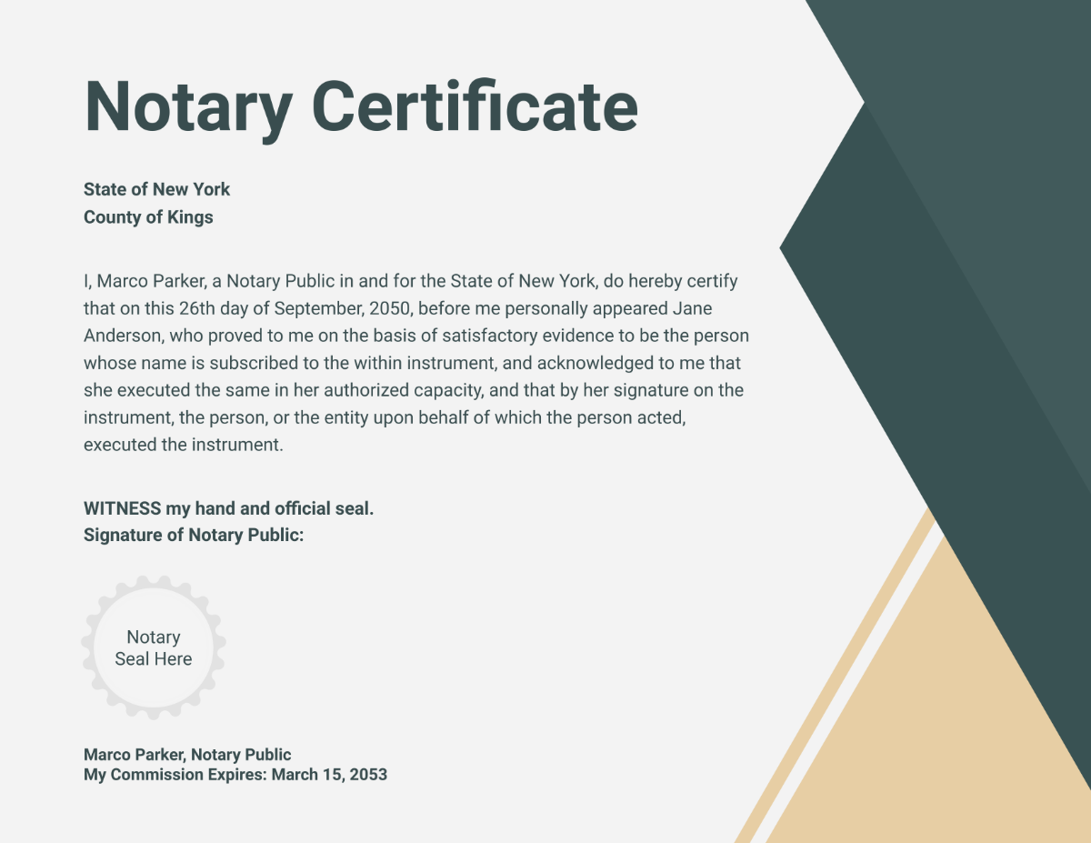 Notary Certificate Template