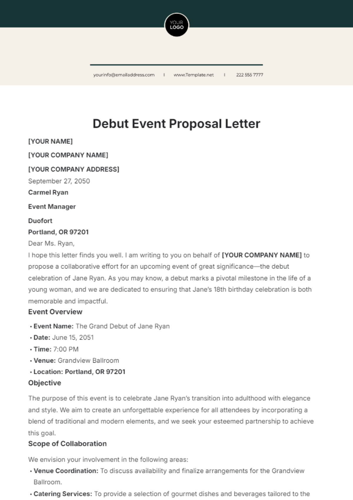 Debut Event Proposal Letter Template