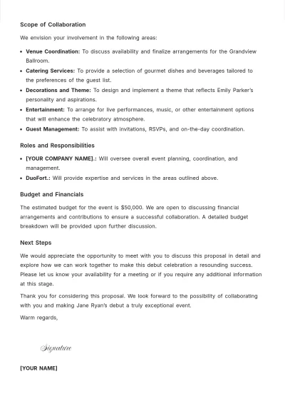 Free Debut Event Proposal Letter Template to Edit Online