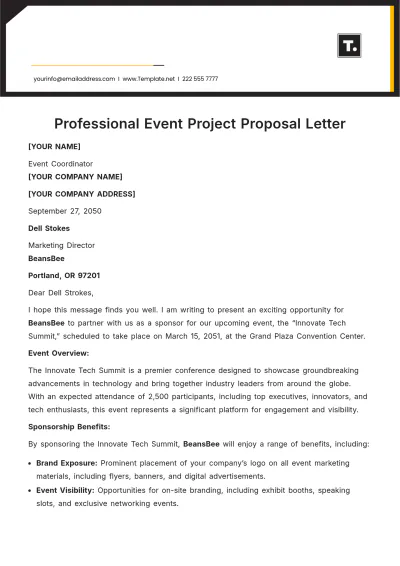 Free Professional Event Project Proposal Letter Template to Edit Online