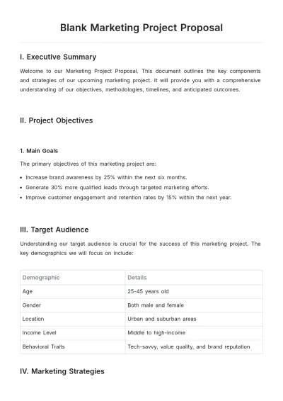 Free Blank Marketing Project Proposal Template to Edit Online