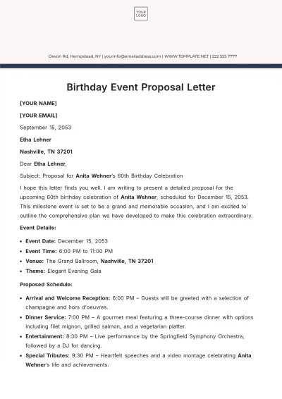 Free Birthday Event Proposal Letter Template to Edit Online