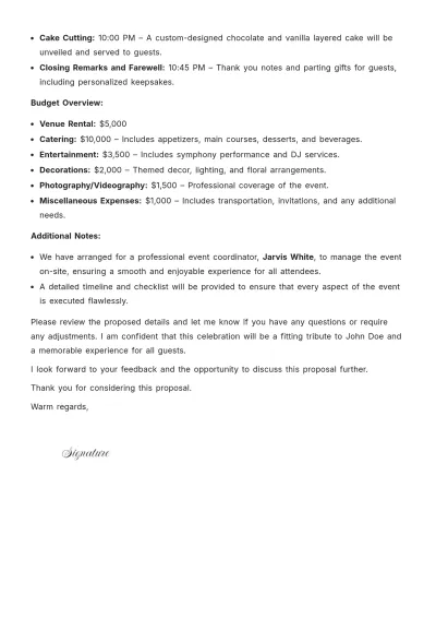 Free Birthday Event Proposal Letter Template to Edit Online