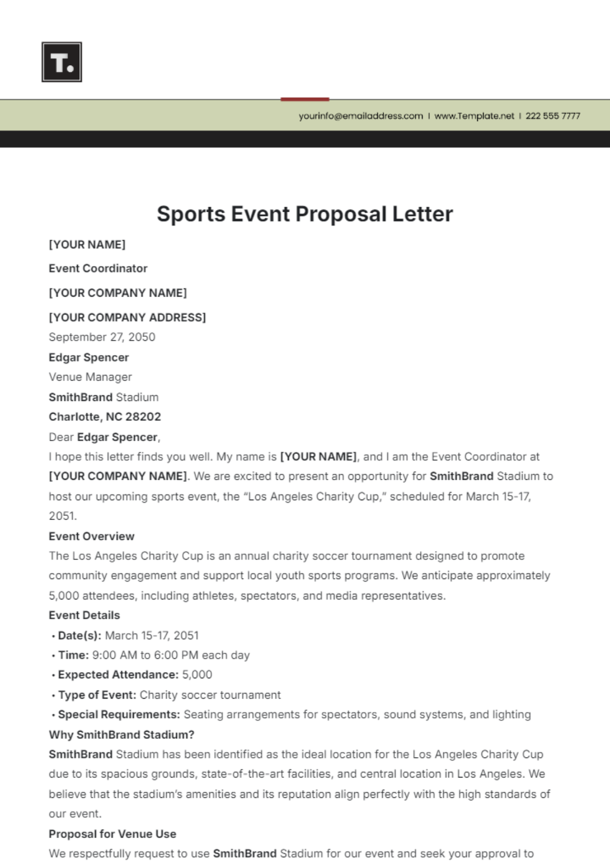 Sports Event Proposal Letter Template