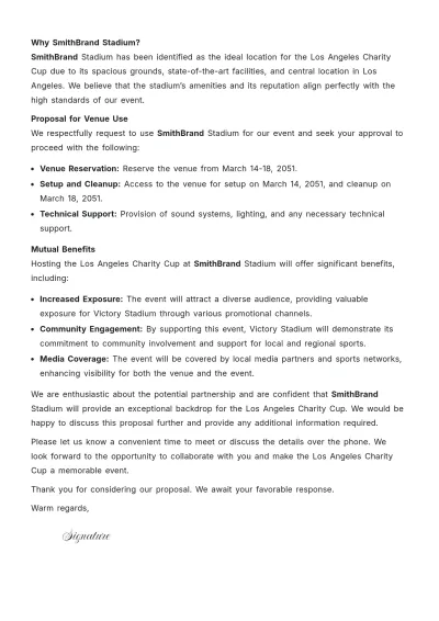 Free Sports Event Proposal Letter Template to Edit Online