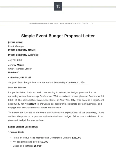 Free Simple Event Budget Proposal Letter Template to Edit Online