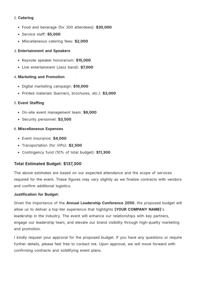 Free Simple Event Budget Proposal Letter Template to Edit Online