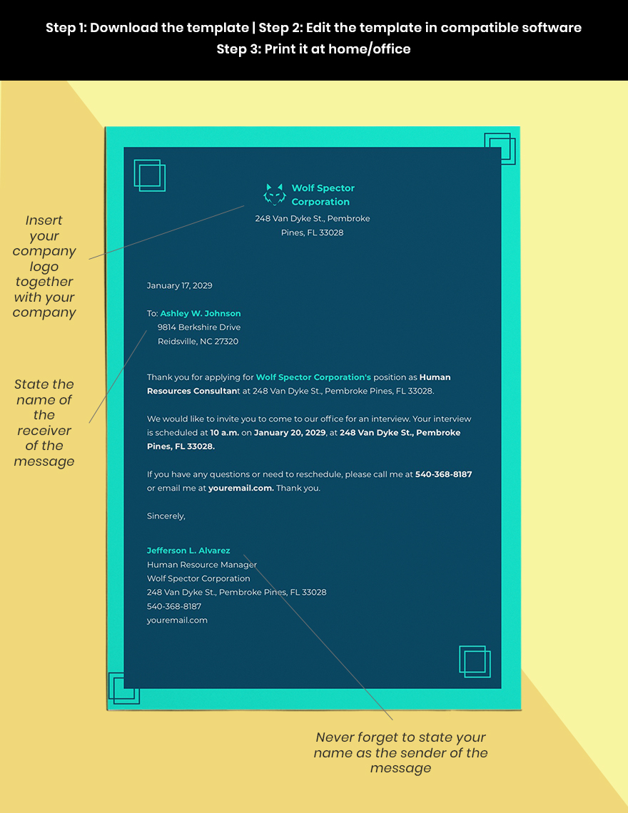 Interview Invitation Template in MS Word, InDesign, Pages, Illustrator ...