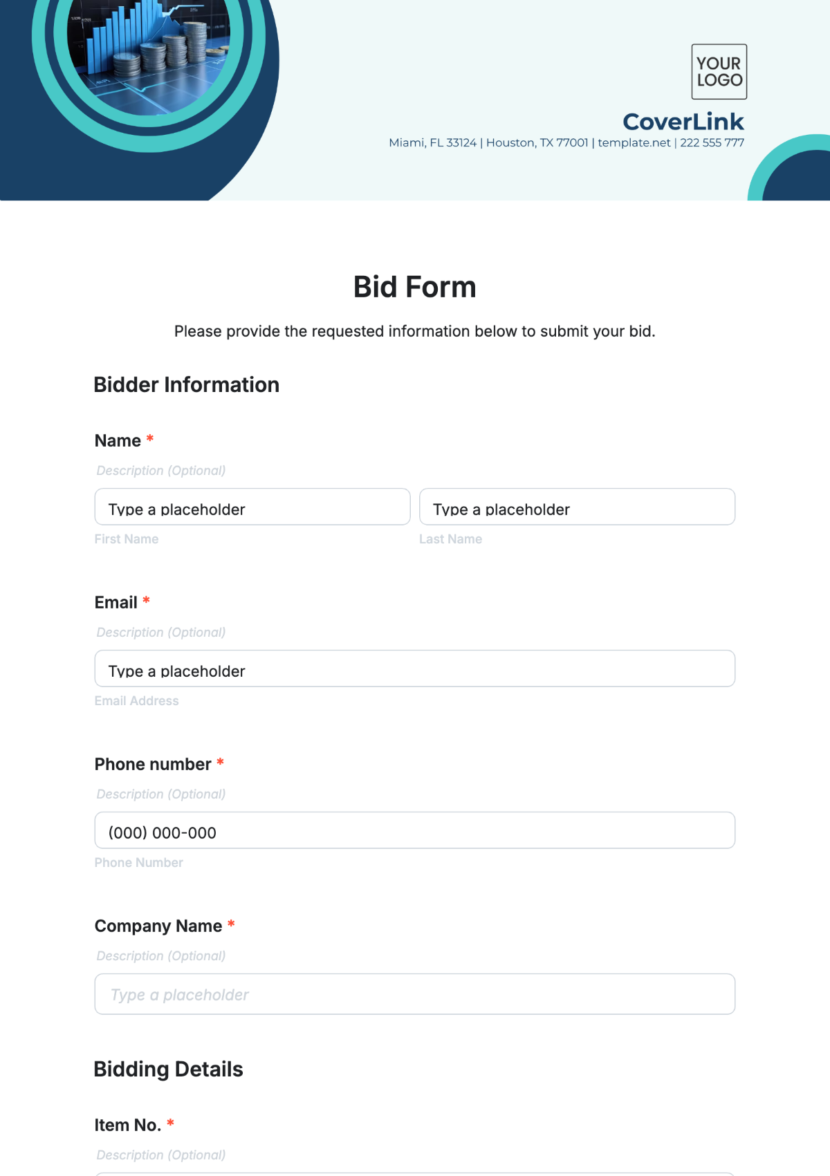 Free Bid Form Template - Edit Online & Download | Template.net