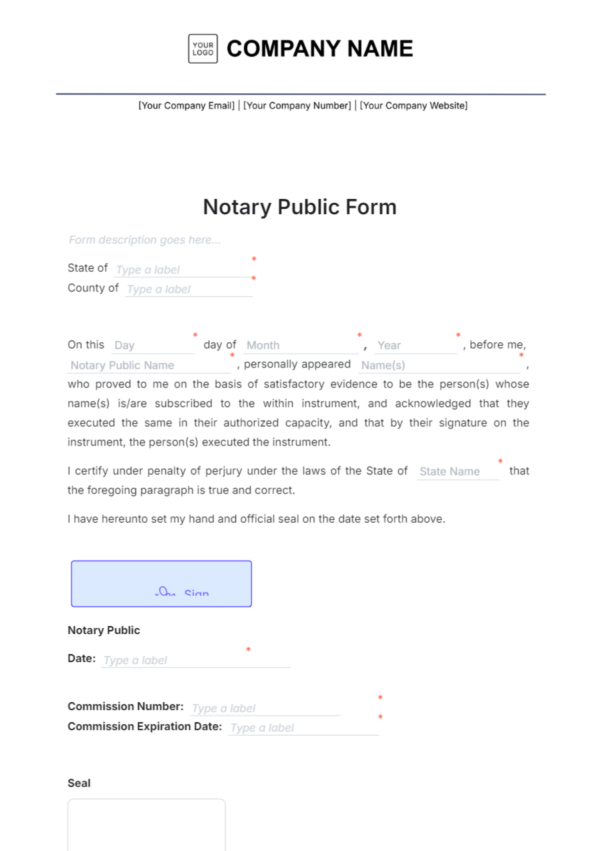 Notary Public Form Template - Edit Online & Download