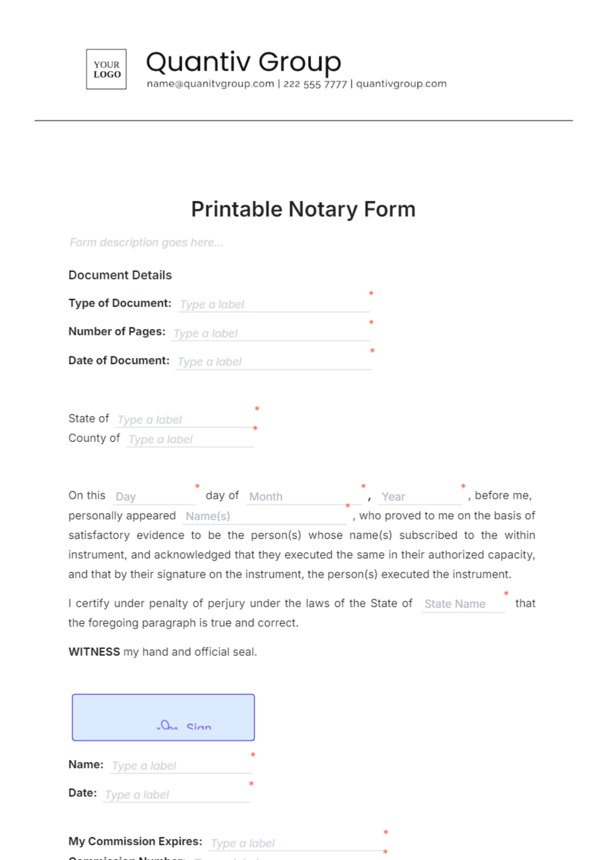 Printable Notary Form Template - Edit Online & Download