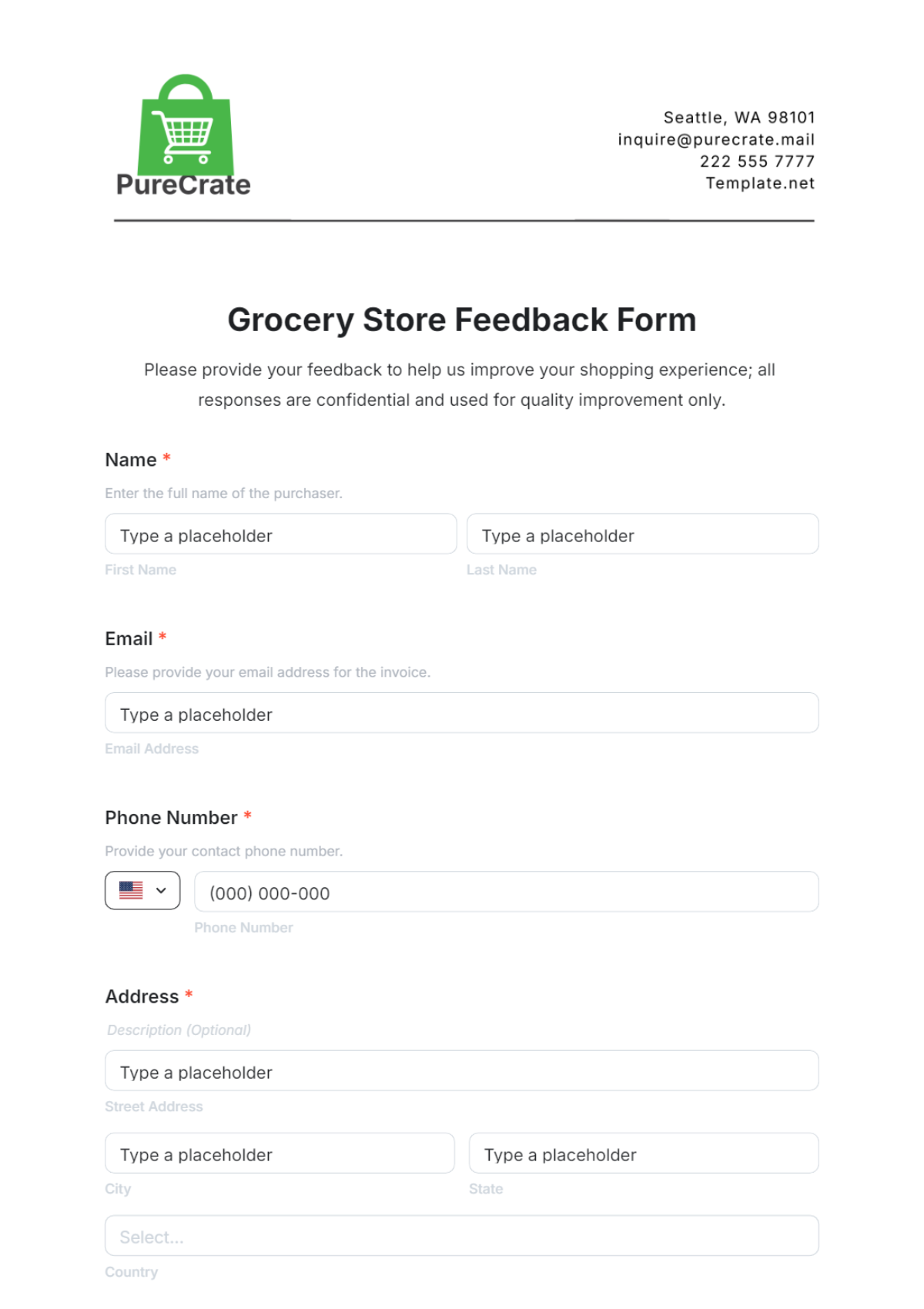 Grocery Store Feedback Form Template