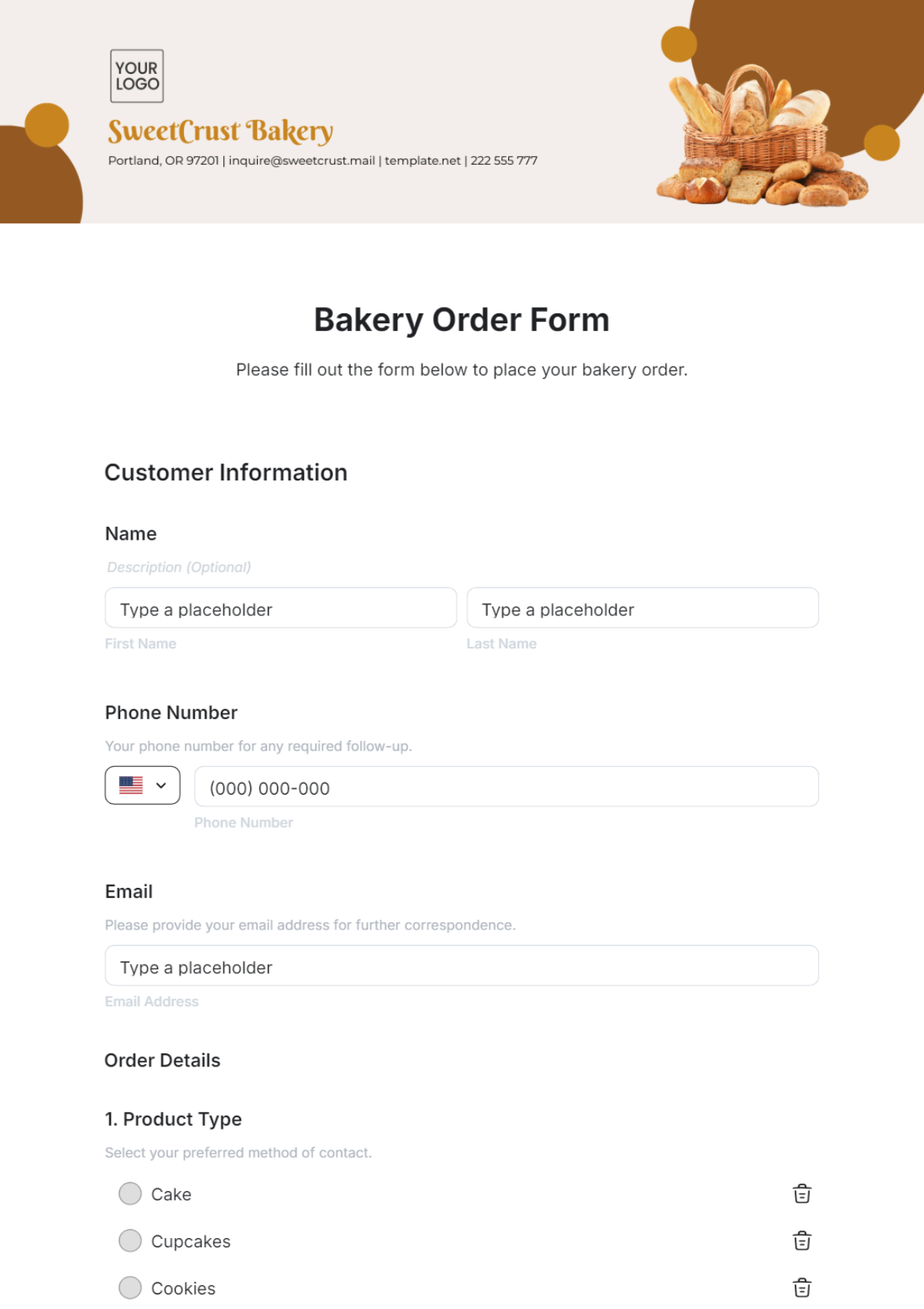 Bakery Order Form Template