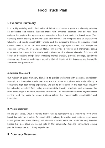 Free Food Truck Plan Template to Edit Online
