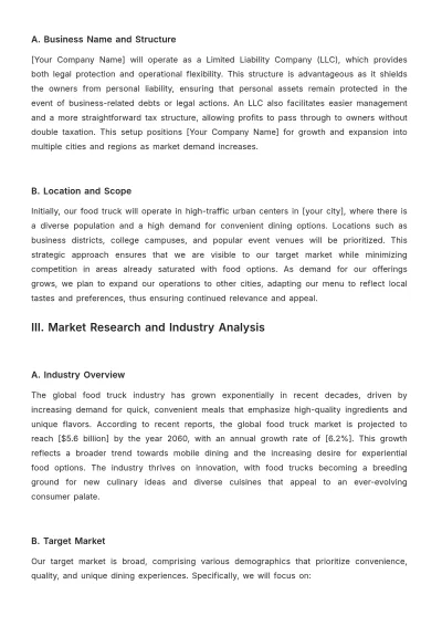 Free Food Truck Plan Template to Edit Online