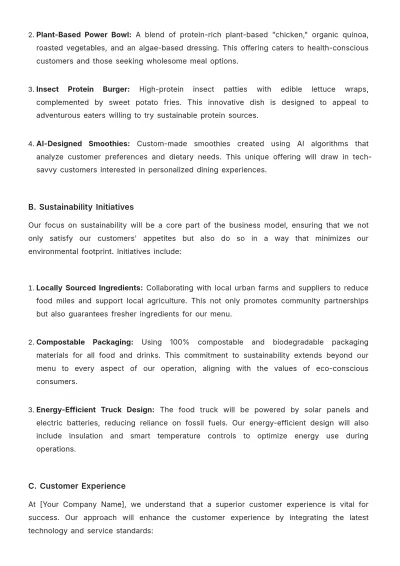 Free Food Truck Plan Template to Edit Online