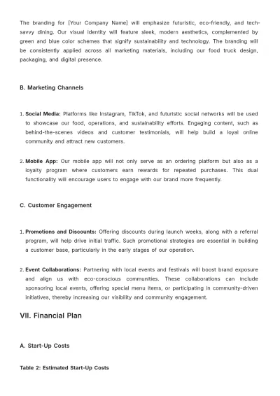 Free Food Truck Plan Template to Edit Online