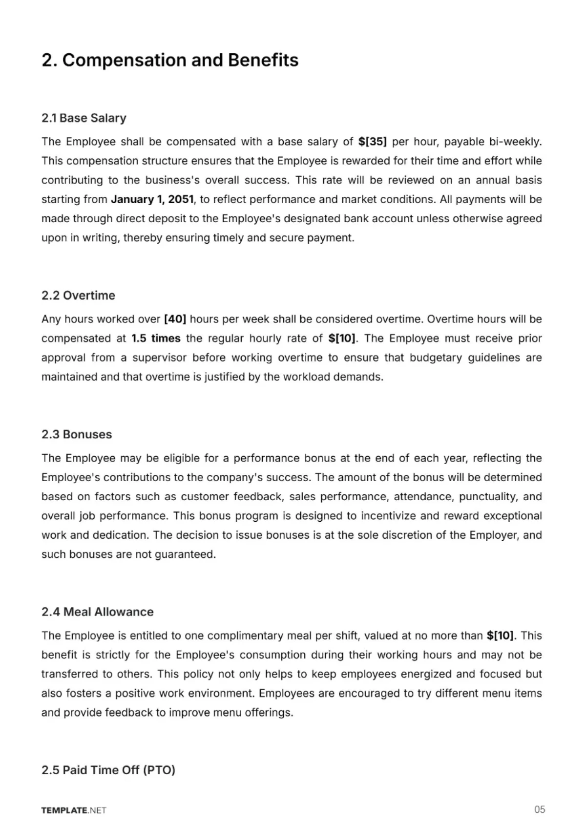 Free Food Truck Employment Contract Template to Edit Online