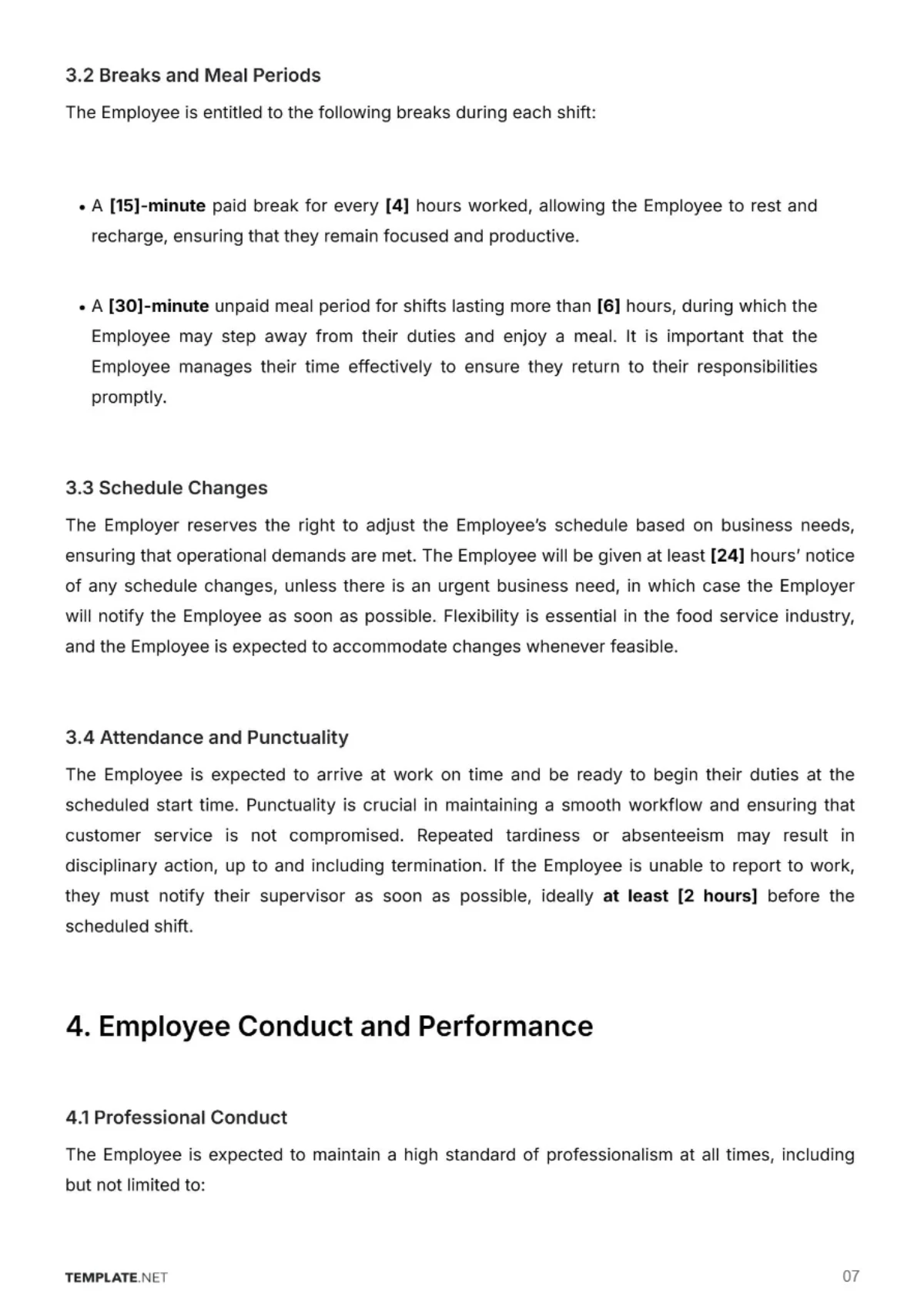 Free Food Truck Employment Contract Template to Edit Online