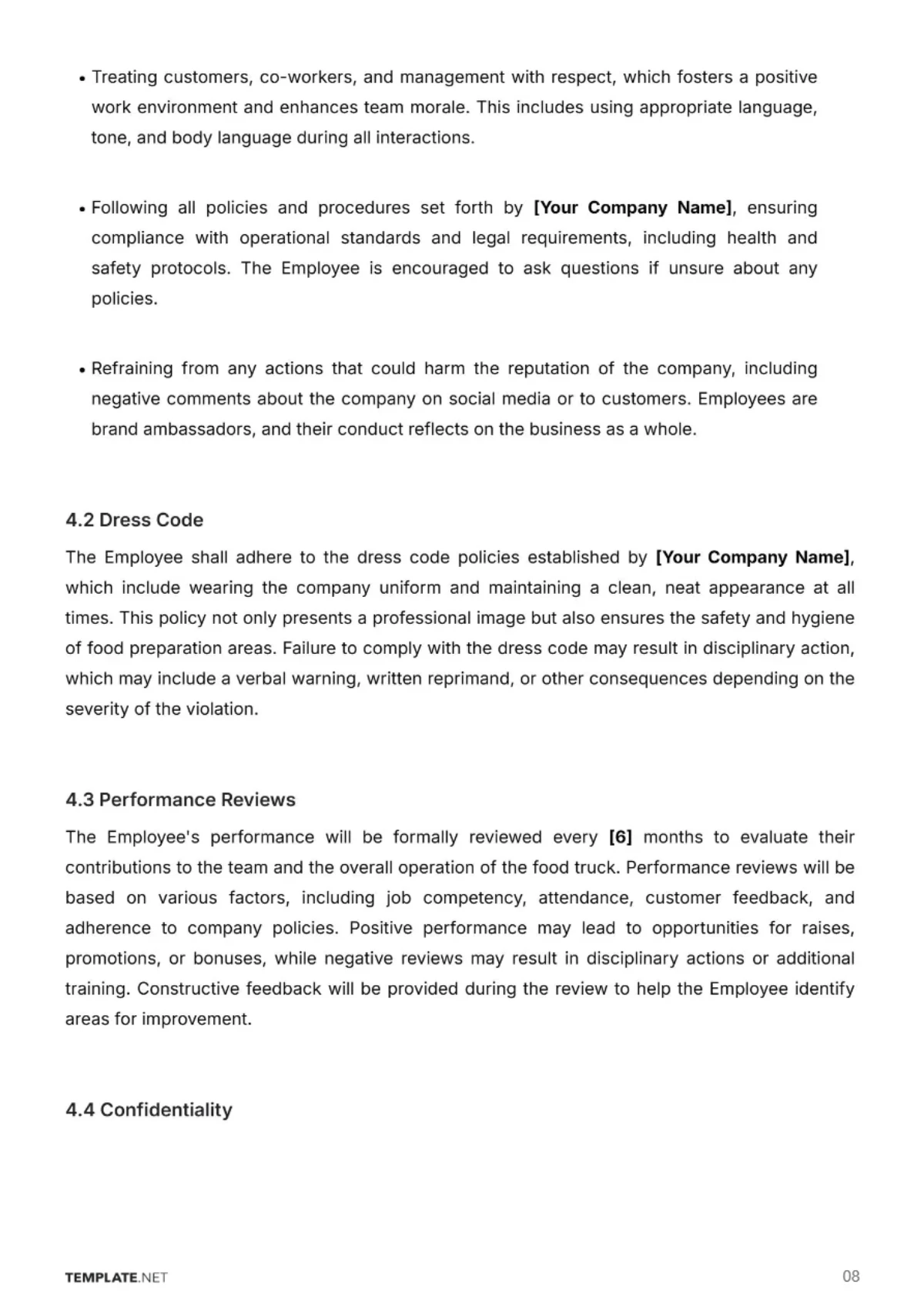 Free Food Truck Employment Contract Template to Edit Online