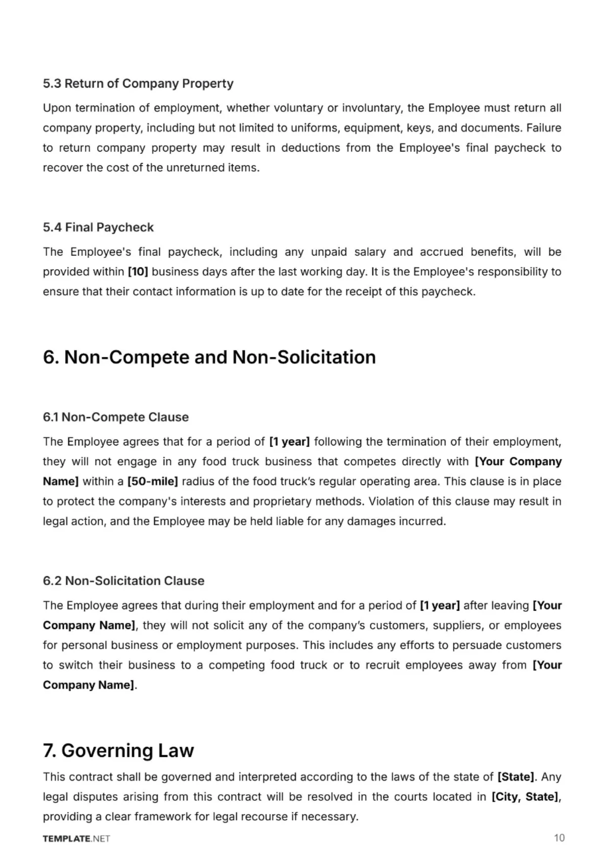 Free Food Truck Employment Contract Template to Edit Online
