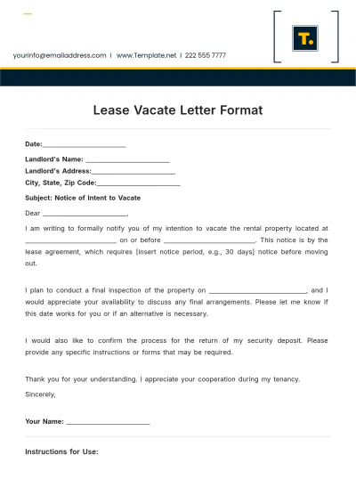Free Lease Vacate Letter Format Template to Edit Online