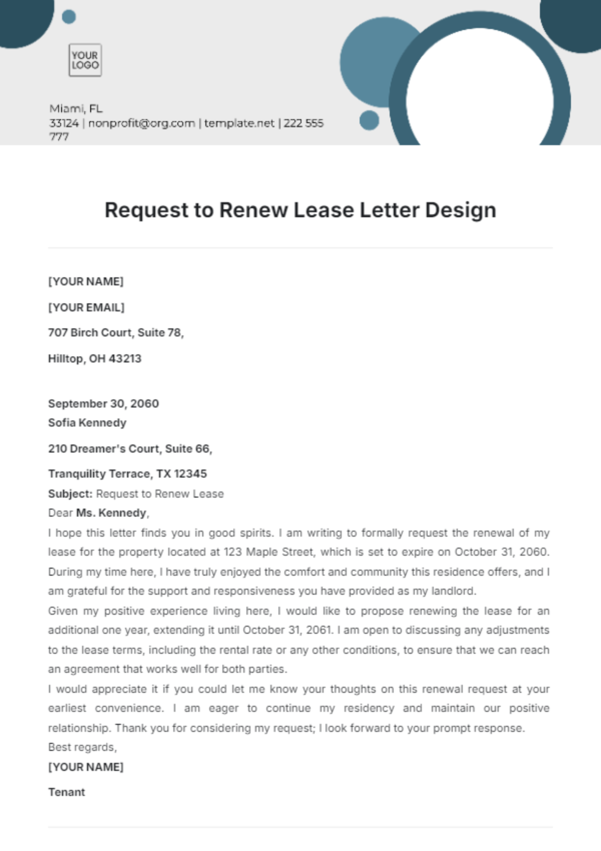 Request to Renew Lease Letter Design Template