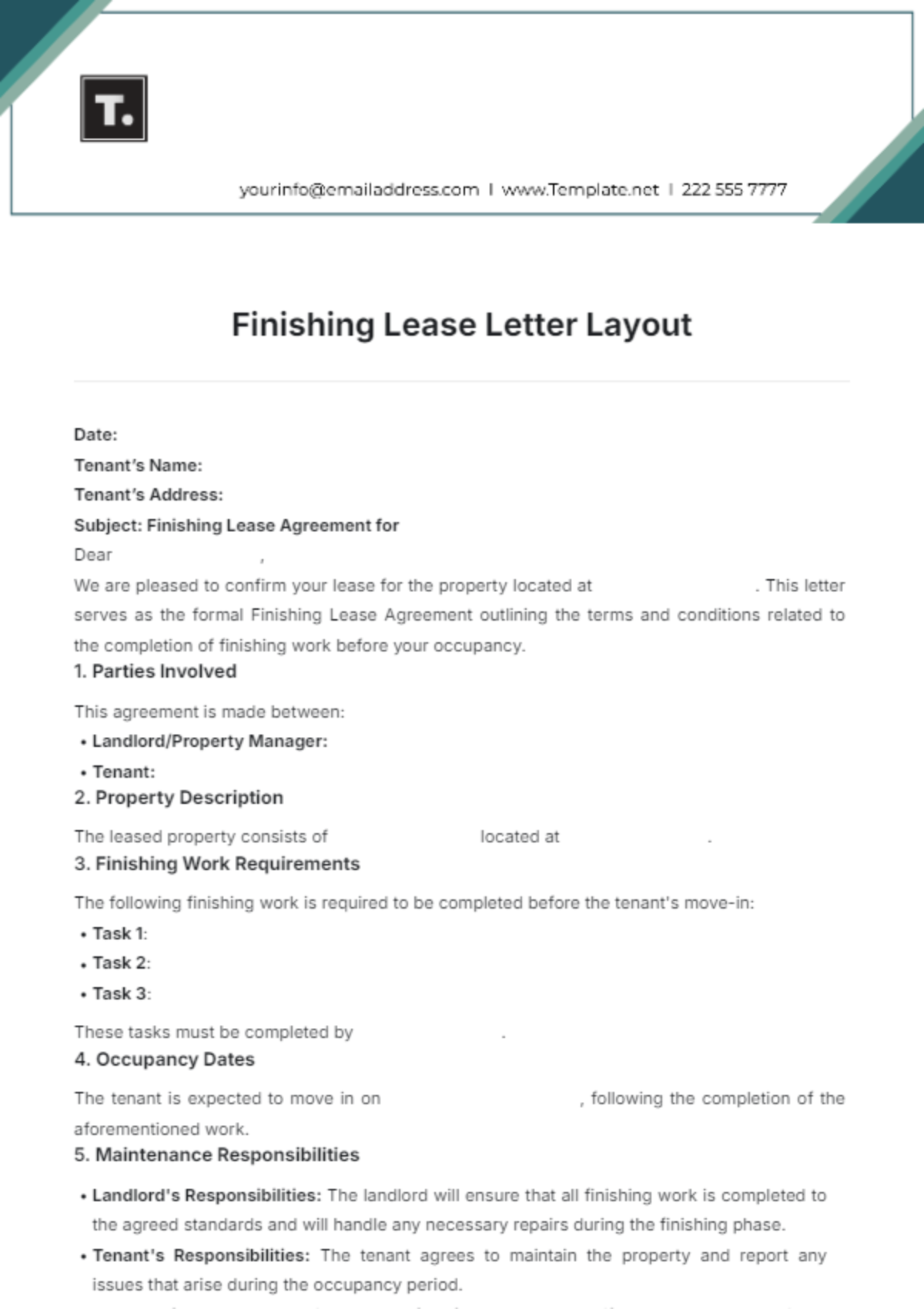 Finishing Lease Letter Layout Template - Edit Online & Download