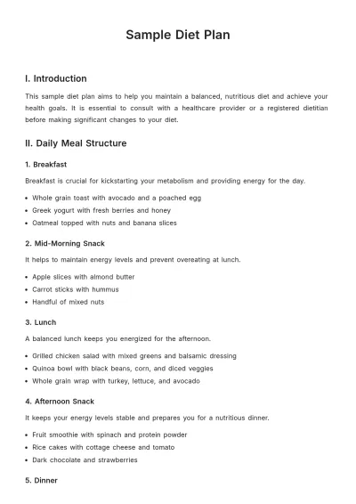 Free Sample Diet Plan Template to Edit Online