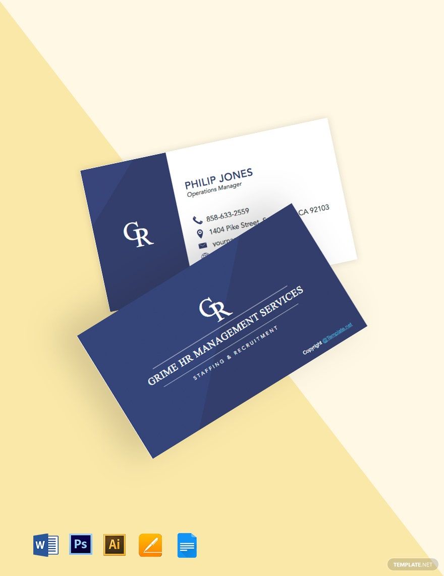 Modern HR Business Card Template in PSD, PDF, Word, Illustrator, Pages, Publisher, Google Docs - Download | Template.net