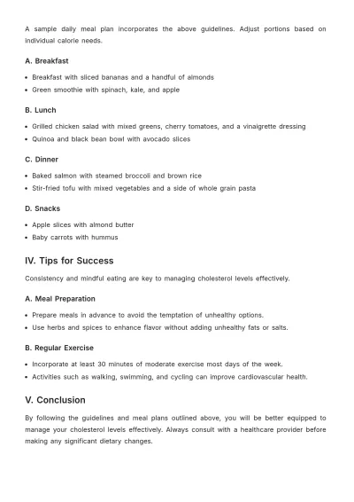 Free Cholesterol Control Diet Plan Template to Edit Online