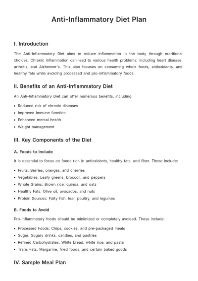 Free Anti-Inflammatory Diet Plan Template to Edit Online