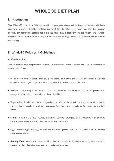 Free Whole30 Diet Plan Template to Edit Online
