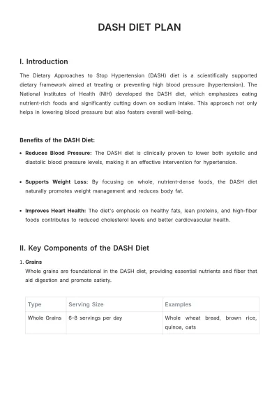 Free DASH Diet Plan Template to Edit Online
